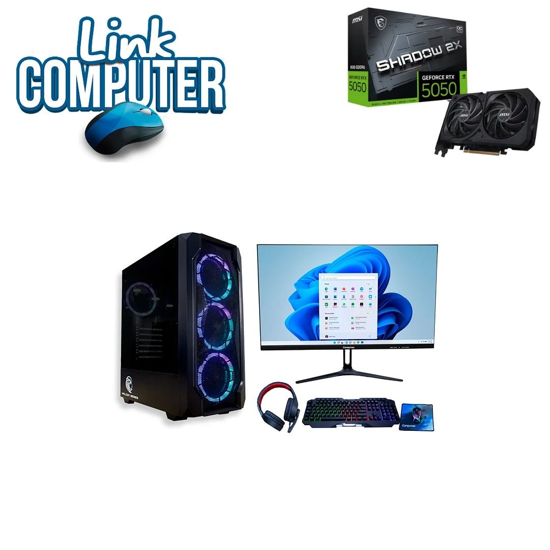 0477 - PC Gamer AMD Ryzen 5 5600GT + RTX MSI SHADOW 2X 5050 8GB | 16GB RGB | SSD 500GB | Monitor 23.8” 120Hz | Combo Gamer Completo • Link Computer Pereira
