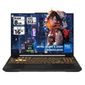 Portátil Gamer ASUS TUF FX607VJ-RL016 | Core 5 210H | 8GB DDR4 | SSD 512GB | RTX 3050 6GB | Windows y Office