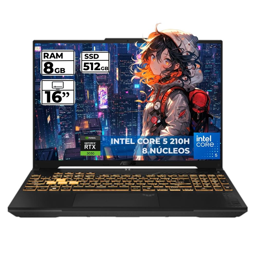 Portátil Gamer ASUS TUF FX607VJ-RL016 | Core 5 210H | 8GB DDR4 | SSD 512GB | RTX 3050 6GB | Windows y Office