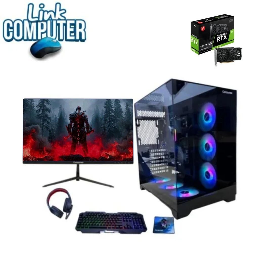 PC Gamer Compumax con monitor, teclado, mouse y diadema gamer