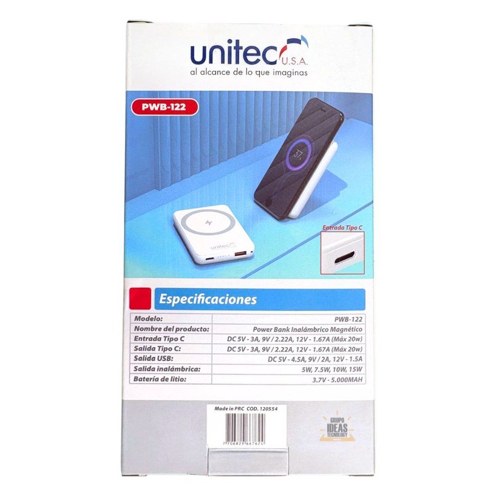 Power Bank Magnético Unitec 5000 mAh | 20W Carga Rápida - Imagen 2