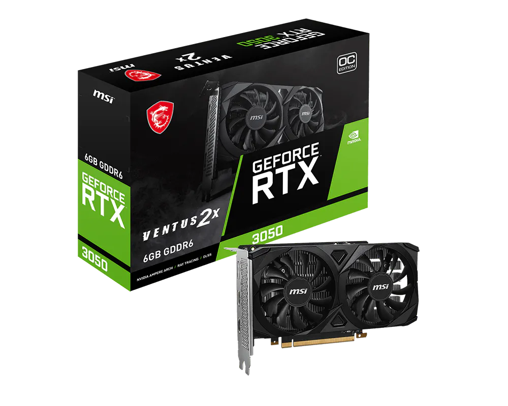 Tarjeta Gráfica MSI GeForce RTX 3050 VENTUS 2X 6G OC | 6GB GDDR6